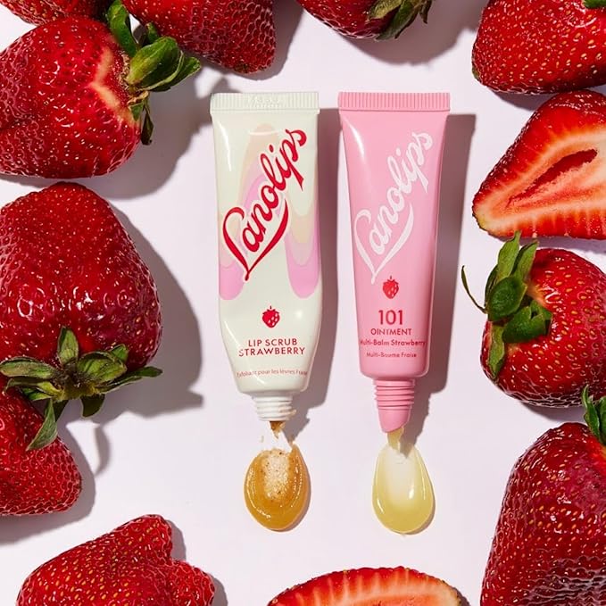 Lanolips Lip Scrub - Natural Lip Exfoliator Made with Lanolin, Vitamin E & Finely Ground Strawberry Seeds - Gentle Sugar Scrub for Healthy, Soft Lips - Strawberry (.35 oz)-VivaGrace Women