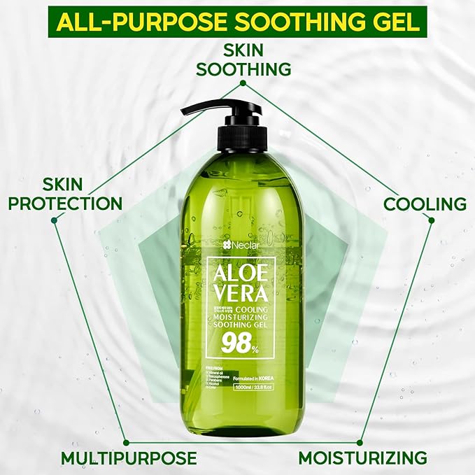 98% Aloe Vera Gel for Sunburn Relief - 33.8oz / 1000ml - Pure Aloe Vera Gel for Face, Skin and Hair - After Sun Care - Sun Burn Moisturizer Cream (33.8 Fl oz)-VivaGrace Women