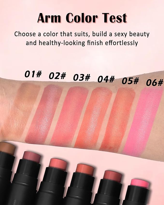 Cream Blush Stick Makeup for Cheeks, Multi Blush & Highlighter Contour Stick, Long Lasting Waterproof Creme Blush Bronzer Stick, Lightweight Matte and Dewy Finish, Face Shaping Makeup for Women-03-VivaGrace Women