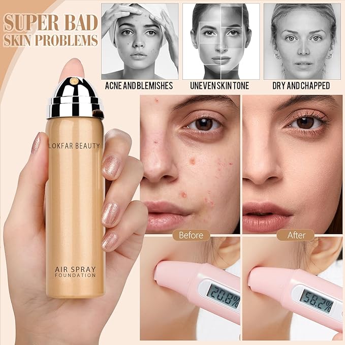 AirBrush Foundation Spray, Silky Mist Foundation Spray Makeup Set with Brush, Full Coverage Foundation for Smooth Radiant Finish, Formula Breathable Lightweight Hydrating | #A01 Ivory-VivaGrace Women