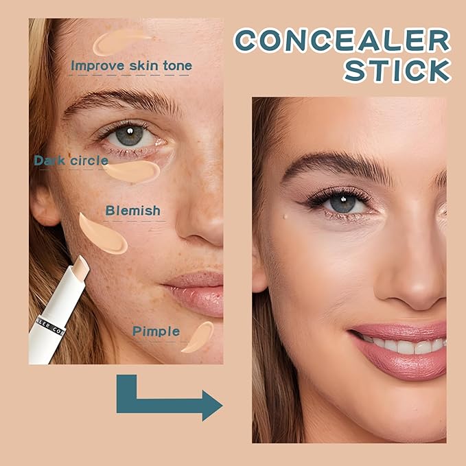 Concealer Stick Full Coverage, Cream Color Corrector Makeup, Dual Ended Conceal Pen with Brush, Waterproof Matte Eraser Dark Circles, Blemish, Pores, Spots Buildable for All Skin Types- Natural-VivaGrace Women