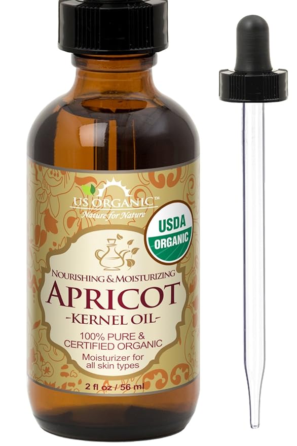 US Organic Apricot Kernel Oil, USDA Certified Organic,100% Pure & Natural, Cold Pressed Virgin, Unrefined in Amber Glass Bottle w/Glass Eyedropper for Easy Application (2 oz (Small))-VivaGrace Women