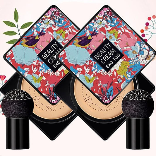 2 Pack Beauty Cream EXO TOO Foundation, Beauty Cream Makeup Base, Moisturizing, Long Lasting Matte Air Cushion CC Cream Concealer with Two Mushroom Head Sponges-VivaGrace Women