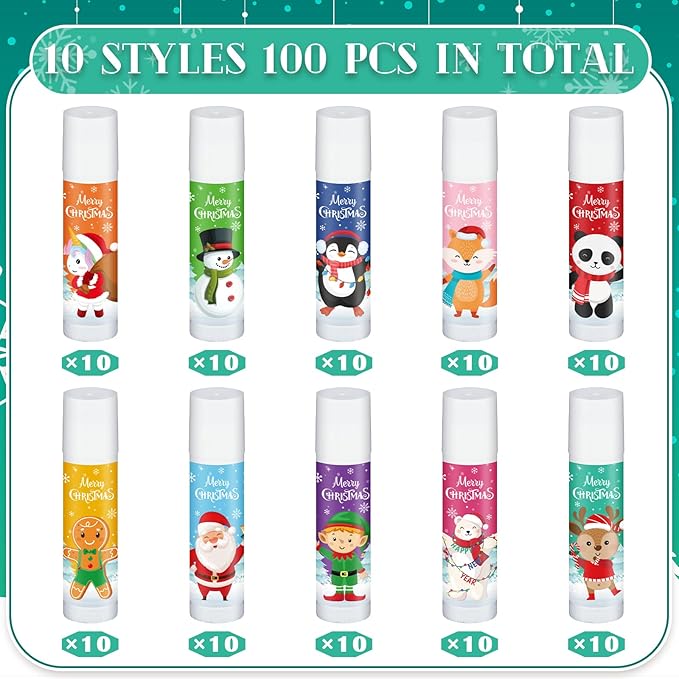 100 Pack Christmas Party Gifts Bulk Lip Balms Favors Bulk Christmas Stocking Stuffers Holiday Party Goodies Gifts Small Thank You Employee Appreciation Gifts for Women Men Coworkers Staff-VivaGrace Women