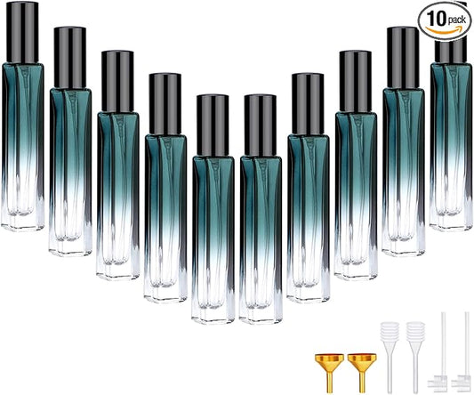 Segbeauty Green Glass Perfume Bottle Set, 10pcs 10ML Perfume Travel Refillable, 0.34oz Empty Atomizer Sprayer for Perfume Cologne Dispenser, Travel Sample Bottles Perfume Making Kit with Refill Tool-VivaGrace Women