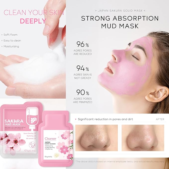 Skincare Set for Teenage Girls, Japan-Sakura Skin Care Products Set, Skin Care Sets & Kits, Cleanser, Toner, Serum, Cream, Sleep Mask,Eye Mask,Mud Mask,Lip Mask Beauty Products Daily Face Care 24PCS-VivaGrace Women