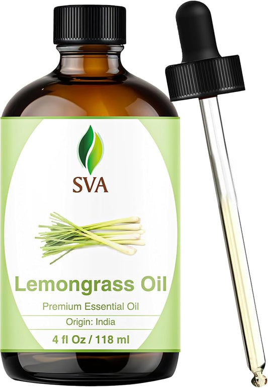 SVA Lemongrass Essential Oil – 4 Fl Oz – 100% Natural Lemongrass Oil - for Diffuser, Hair Care, Face, Skin Care, Aromatherapy, Scalp and Body Massage, Soap and Candle Making - with Dropper-VivaGrace Women