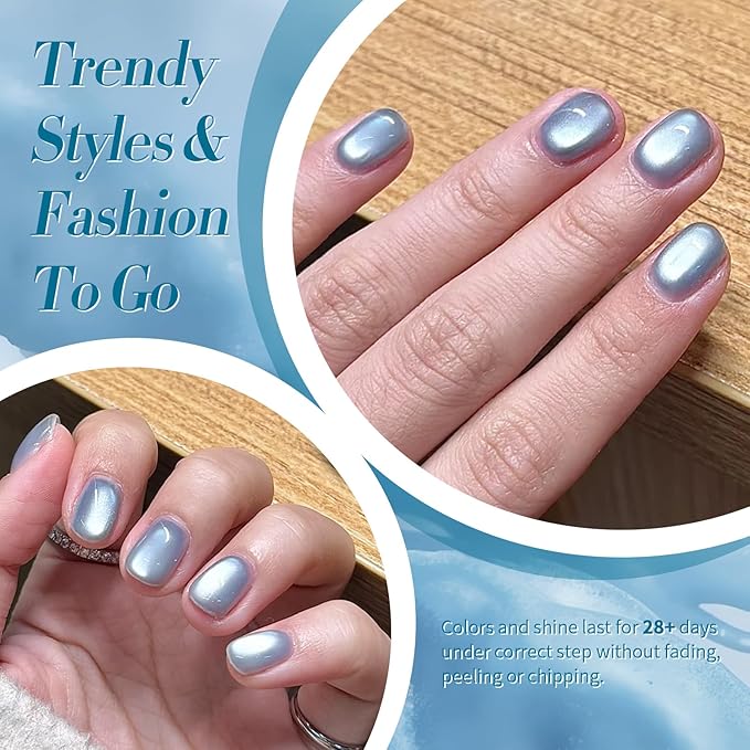 BORN PRETTY Magnetic Gel Nail Polish Blue Water Light Cat Magnetic Eye Gel Jelly Glass Crystal Magnetic Gel Polish Glitter Shimmer Auroras Magnetic Gel Nail Art Manicure Kit 6PCS-VivaGrace Women