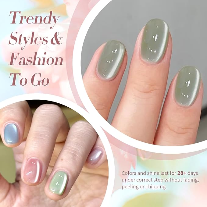 Born Pretty Pastel Magnetic Gel Nail Polish,Water Light Cat Magnetic Eye Gel Jelly Glass Crystal Nail Polish Glitter Shimmer Auroras Magnetic Gel Nail Art Manicure Kit 6PCS-VivaGrace Women