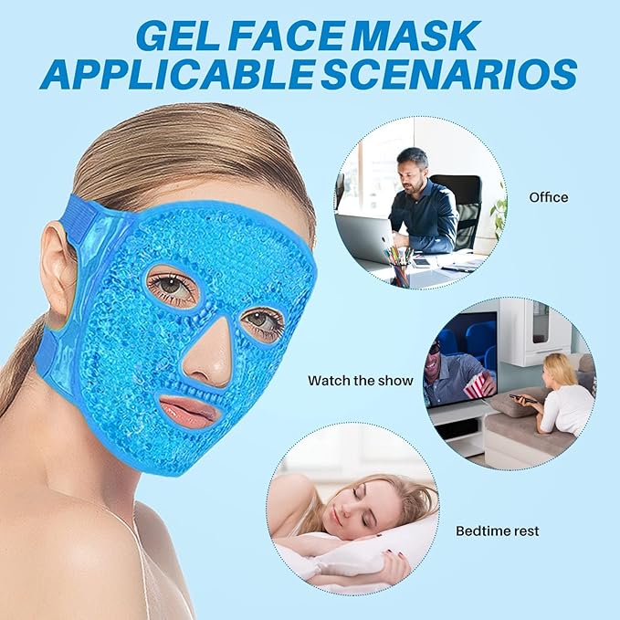 Ice Pack Cold Face Eye Masks Reduce Face Puff, Dark Circles, Reusable Cold Hot Gel Face Eye Mask, Suitable for Women Facial SPA, Ice Face Mask for Sleeping, Headaches (Blue)-VivaGrace Women