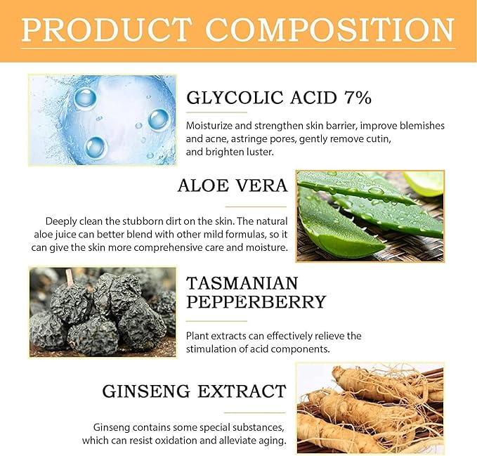 Glycolic Acid Toning Solution, Glycolic Acid 7% Toner, Glycolic Sour 7% Toning, KeepThe Skin Moist, Exfoliating Serum for Face, Facial Exfoliation Astringe Pores (240ML/8.0 Fl Oz)-VivaGrace Women