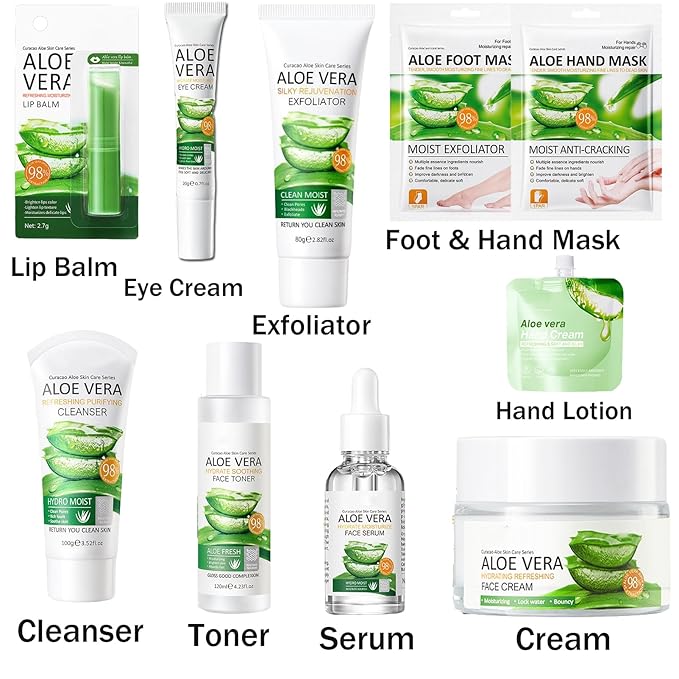 10Pcs Skin Care Products Set, Aloe Vera Skin Care Sets, Skin Care Gift Set for Women Girls, Skincare Routine Set, Face Care Kit for Dry Skin, Hydrating Whole Body Skin Care-VivaGrace Women