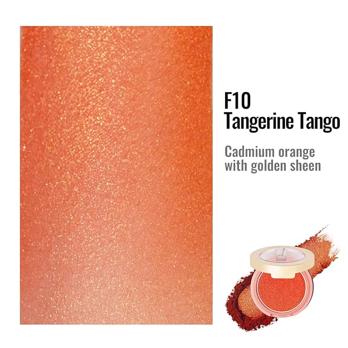 Oulac Luminisers Powdery Blusher for Cheeks Face Glow,Brighten Skin As Highlighter Makeup, Shimmer Blusher,Buildable and Vegan Cosmetics,4.8g F10 Tangerine Tango-VivaGrace Women