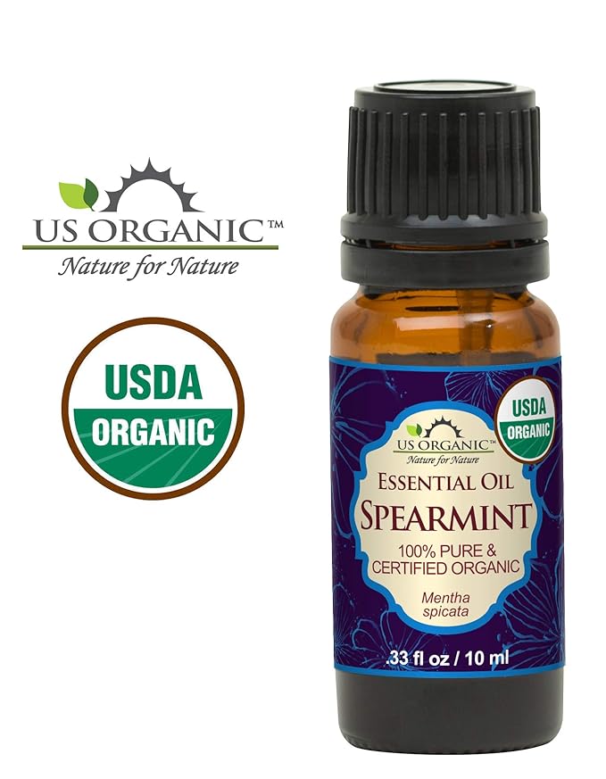 US Organic 100% Pure Spearmint Essential Oil - USDA Certified Organic, Steam Distilled - W/Euro droppers (More Size Variations Available) (10 ml / .33 fl oz)-VivaGrace Women