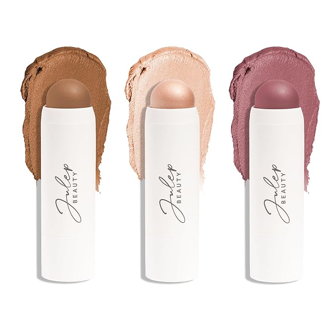 Julep Skip the Brush 3-in-1 Color Stick for Eyes, Cheeks, and Lip Trio Muted Mauve, Neutral Bronze, Sheer Glow-VivaGrace Women