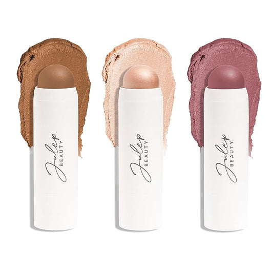 Julep Skip the Brush 3-in-1 Color Stick for Eyes, Cheeks, and Lip Trio Muted Mauve, Neutral Bronze, Sheer Glow-VivaGrace Women