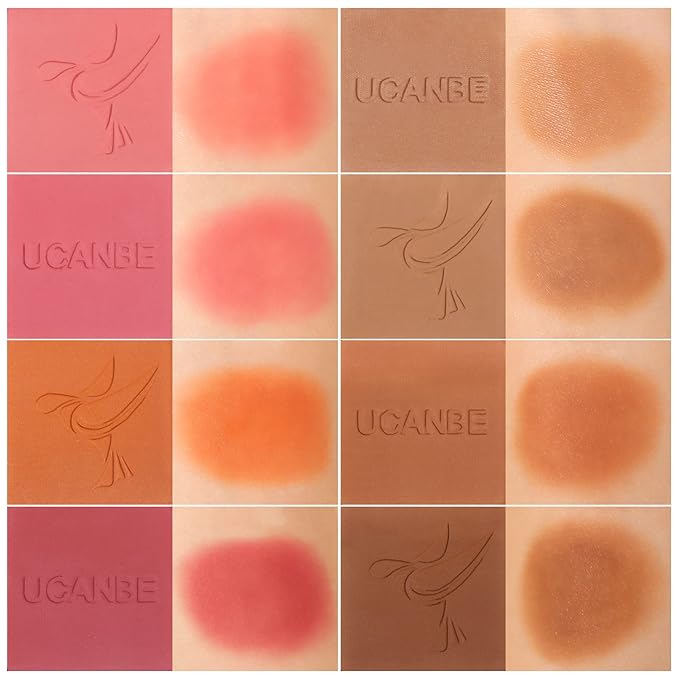 8 Colors Face Matte Blush Palette Shading Blusher with Brush - Buildable Facial Cheek Blusher Contour Bronzing Pressed Powder Makeup Pallet Women Gift Set (01 Matte)-VivaGrace Women