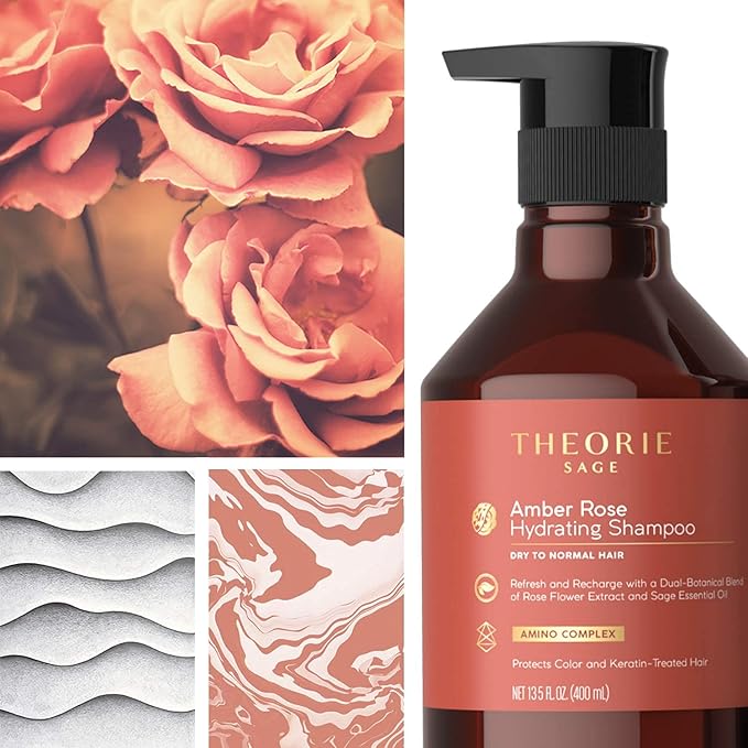 Theorie Amber Rose Hydrating Shampoo- Refresh & Hydrate, Irresistible Scent of Rose, Jasmine & Amber, Suited for All Hair Types-Color & Keratin Treated Hair, 400ML-VivaGrace Women