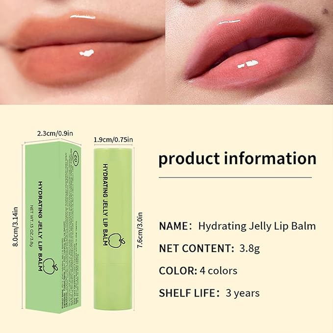 4 Colors Hydrating Jelly Lip Balm,Instantly Hydrate Lips Tinted Moisturizing Lip Balm For Dry Lips,Conditioning & Nourishing Lip Care Lip Moisturizer Fruit Lip Oil Jelly Lipstick (Green apple)-VivaGrace Women