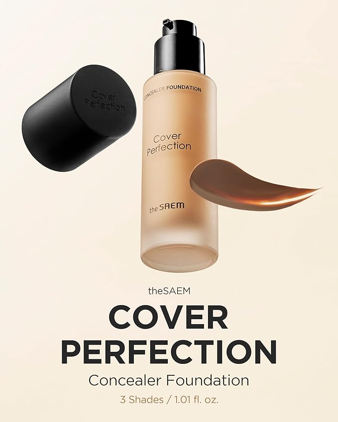 THESAEM Cover Perfection Concealer Foundation - 24H Coverage, Light Liquid Texture - Ideal for Oily, Combination Skin, Provides Semi-Matte, Smooth Finish, 1.01 fl.oz. (1.5 Natural Beige)-VivaGrace Women