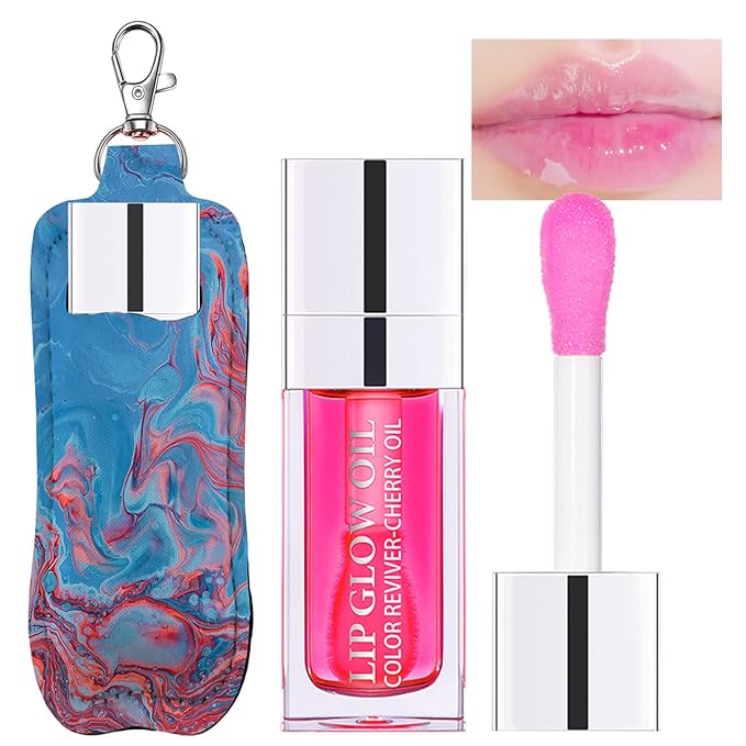 Hydrating Lip Glow Oil, Plumping Watery Lip Gloss, Refreshing Moisturizing Lip Oil Tinted Lip Balm, Lasting Nourishing Revitalizing Lip Tint Lip Care (07# Raspberry Red)-VivaGrace Women