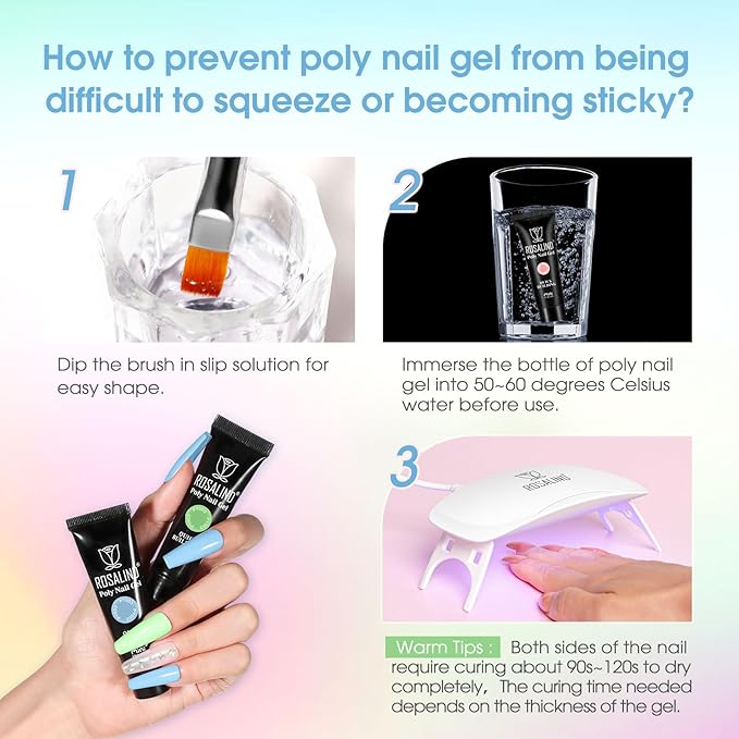 ROSALIND 12PCS Poly Nail Gel Kit with Mini Nail Lamp Nude Brown Cherry Pink Poly Extension Gel Kits-VivaGrace Women