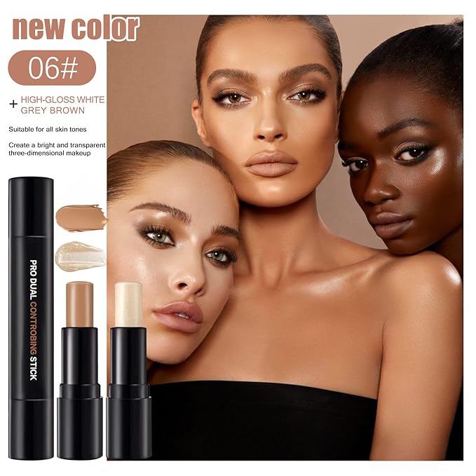 Double-End Contour Highlighter Stick, Contour Stick,Face Highlighter, Contour Makeup Contouring Sticks Cream Concealer (6)-VivaGrace Women