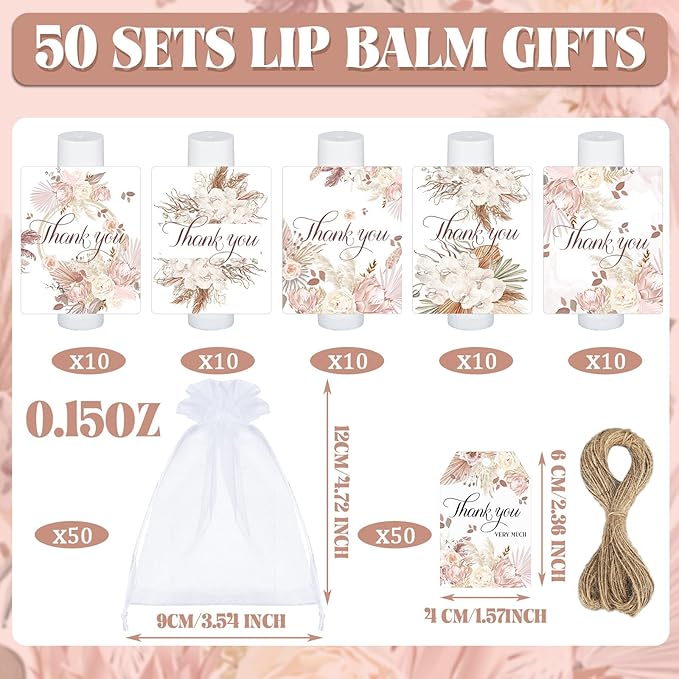 50 Set Employee Appreciation Gifts Bulk Baby Shower Favors Lip Balms Bulk Thank You Gifts Wedding Bridal Shower Bachelorette Gifts Prizes for Guests Women Teacher Coworker Nurse(BOHO)-VivaGrace Women