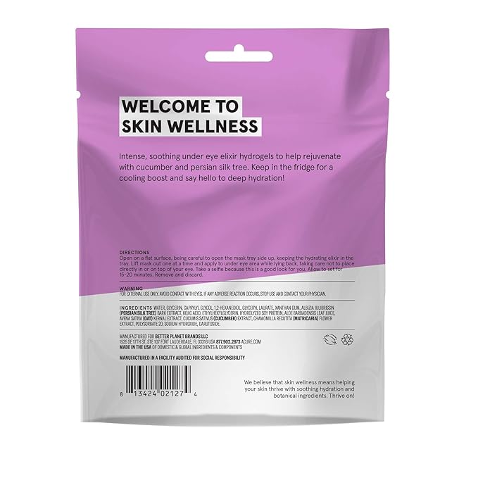 Acure Radically Rejuvenating Under Eye Hydrogel Mask, Provides Anti-Aging Support, & Silk Tree, Purple, Cucumber, 0.236 Fl Oz (Pack of 1)-VivaGrace Women