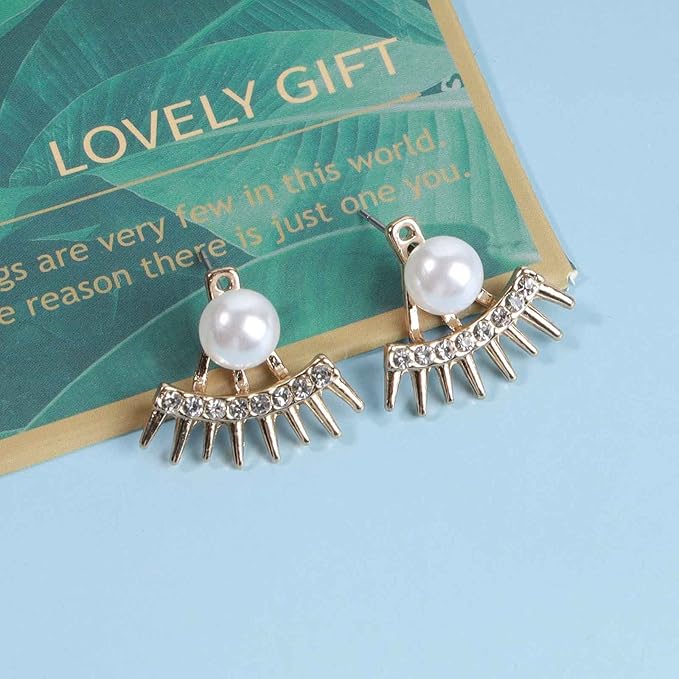Punk Spike Ear Jacket Earrings Gold Pearl Studs Earrings Minimalist Front Back Studs Earrings Modern Edgy Earrings Jewelry for Women and Girls Gift-VivaGrace Women