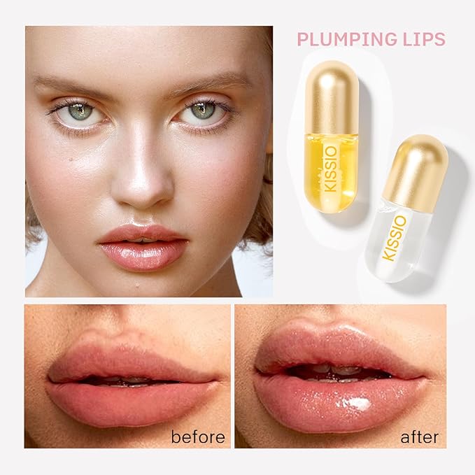 KISSIO Lip Plumper,2 PCS Natural Lip Plumper,Lip Enhancer, Natural Plumping Lip Serum, Lip Plumping Balm,Lip Plumper Pro,Hydrated Beauty Lips 5.5ml, Day And Night-VivaGrace Women