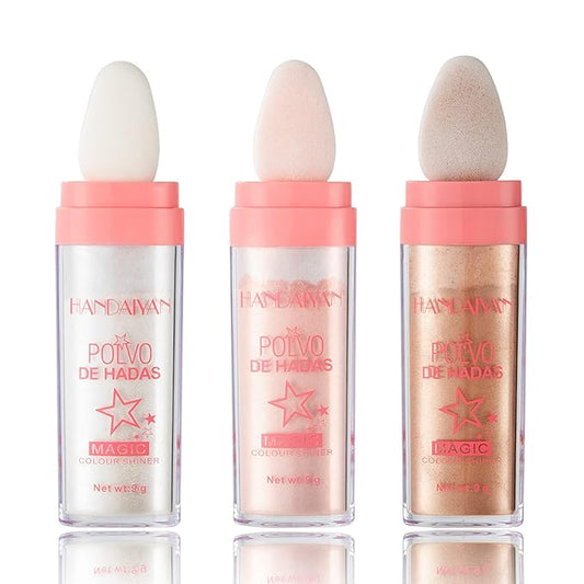 3PCS Polvo De Hadas Body Shimmer Glitter Highlighter Powder Makeup,High Gloss Sparkle for Face Body Hair,Create The Most Sparkly And Attractive Glitter Makeup-VivaGrace Women