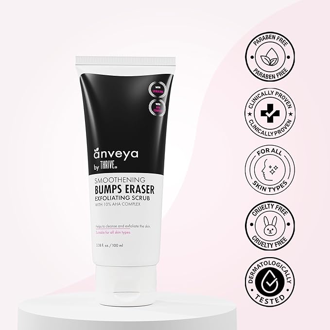 Anveya Smoothening Bumps Exfoliating Body Scrub For Bumpy & Dry Skin, Strawberry Legs, Keratosis Pilaris & Ingrown Hair | Glycolic Acid, Lactic Acid & Spirulina | For Men & Women | 100ml-VivaGrace Women