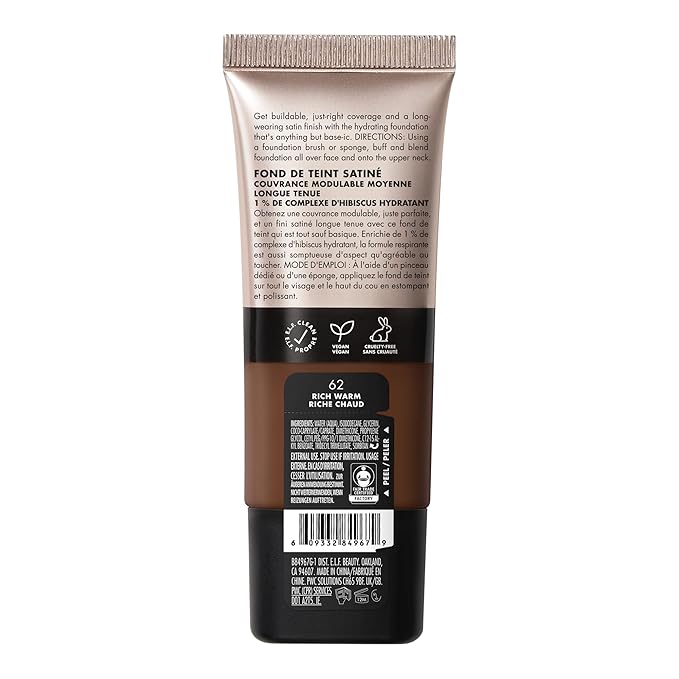 e.l.f. Soft Glam Foundation, Medium Coverage, Long-Lasting & Buildable Foundation For A Smooth, Satin Finish, Vegan & Cruelty-Free, 62 Rich Warm-VivaGrace Women