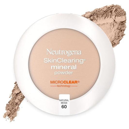 Neutrogena SkinClearing Mineral Acne-Concealing Pressed Powder Compact, Shine-Free & Oil-Absorbing Makeup with Salicylic Acid to Cover, Treat & Prevent Breakouts, Natural Beige 60,.38 oz (Pack of 2)-VivaGrace Women