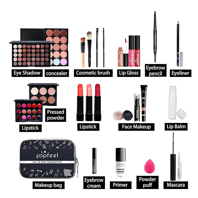 All-in-one Professional Makeup Set for Beginners, Cosmetic-Gift for Girl -Include Makeup Brush Set, Eyeshadow Palette, Powder puffs, Eyebrow Pencil, Mascara, Concealer, Lip Gloss Set -003-VivaGrace Women