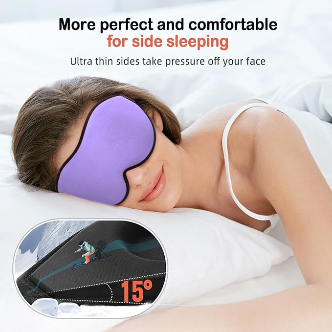 LitBear Sleep Mask for Side Sleeper Women Men, Eye Mask for Sleeping Light Blocking, 3D Contoured Cup Sleeping Mask, Soft Breathable Sleep Eye Mask with Adjustable Strap for Flight, Light Purple-VivaGrace Women