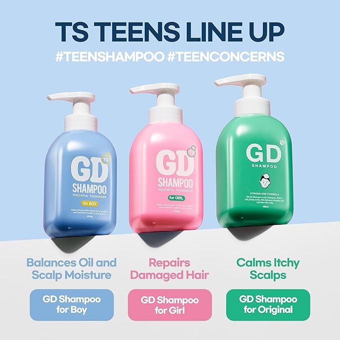 TS GD Shampoo for Boys | Korean Teen Shampoo with Upgraded Probiotics | Anti-Dandruff & Itchy Scalp Relief | Blue Fresh Allergy-Free Fragrance | Sulfate-Free (13.5 fl oz, 400ml)-VivaGrace Women