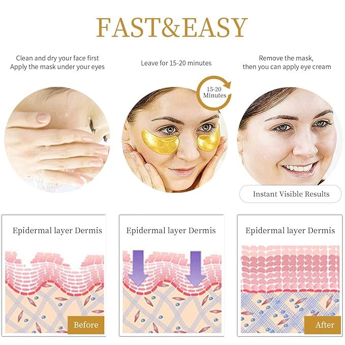 Under Eye Patches - 30 Pairs Under Eye Masks for Dark Circles and Puffiness, 24k Gold Dark Circles Under Eye Treatment for Women, Undereye Gel Patches Under Eye Bags - Reduce Wrinkles Anti-Aging-VivaGrace Women