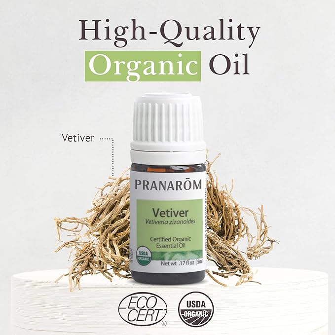 Pranarom USDA Certified Organic Vetiver Essential Oil (5ml), 100% Pure Undiluted Therapeutic Grade from Haiti & Madagascar for Aromatherapy, Diffuser, Calming, Relaxation, DIY, Massage Oil-VivaGrace Women