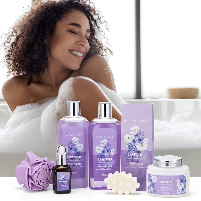 Mothers Day Gifts for Mom - 8 Pcs Lavender Bath & Body Gift Set for Women, Spa Gift Basket with Bath Bomb | Christmas, Birthday Gifts, Self Care & Pampering Gifts for Her, All Occasion Holiday Present-VivaGrace Women