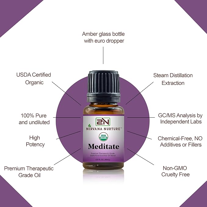 Meditate Blend USDA Certified Organic, 100% Pure and Premium, Undiluted, Meditation, Aromatherapy, Calm, Relax-VivaGrace Women