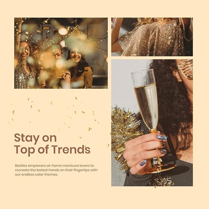 Beetles Shimmer Gel Nail Polish Set, 6 Colors Black White Polish Gel Silver Rose Gold Glitter Fall Nail Polish Soak Off Uv Lamp Nail Art Manicure Salon Gifts for Her Women-VivaGrace Women