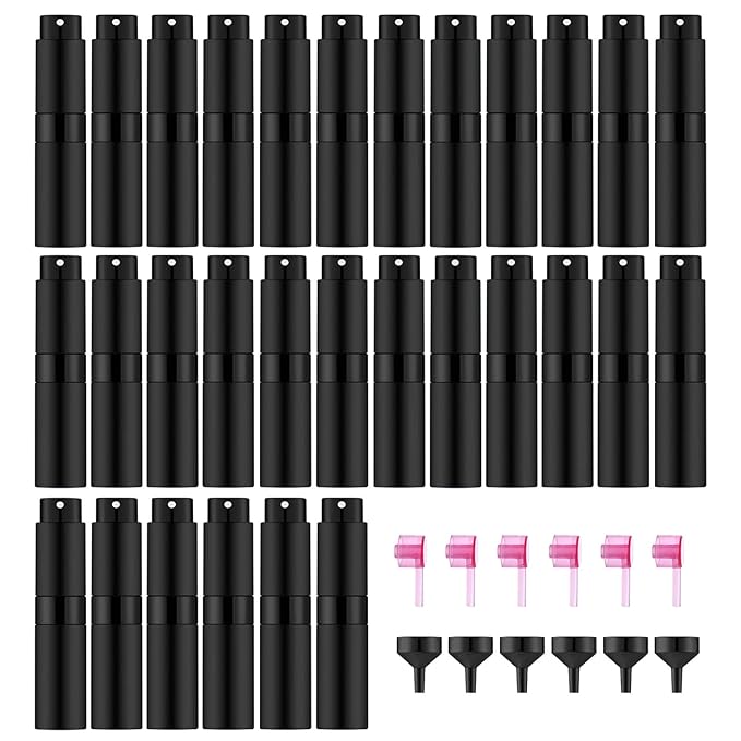 30 PCS/8ML Portable Atomizer Perfume Bottles, Mini Empty Refillable Cologne Spraye Bottle, Pocket Travel Perfume Liquid Sprayer (Matte Black)-VivaGrace Women