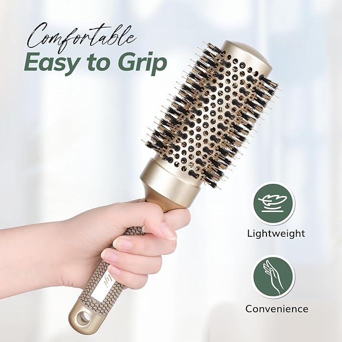 Nano Thermal Ceramic Round Hair Brush with Boar Bristles for Blow Drying and Styling by Sndyi - 2.9 Inch Barrel-VivaGrace Women