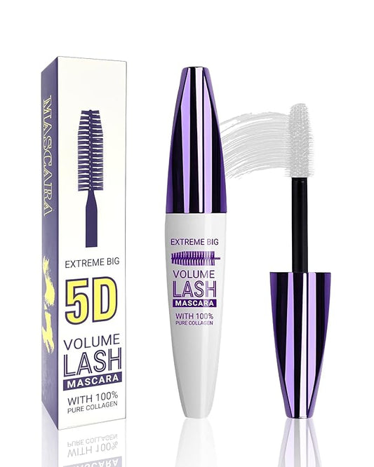 5D White Mascara Volume and Length, Longlasing Waterproof Colored Fiber Mascara for Eyelashes,Volumizing Curling Eye Lashes rimel de pestañas,Halloween Eye Makeup Gift for Women Girl Cosplay Stage Use
