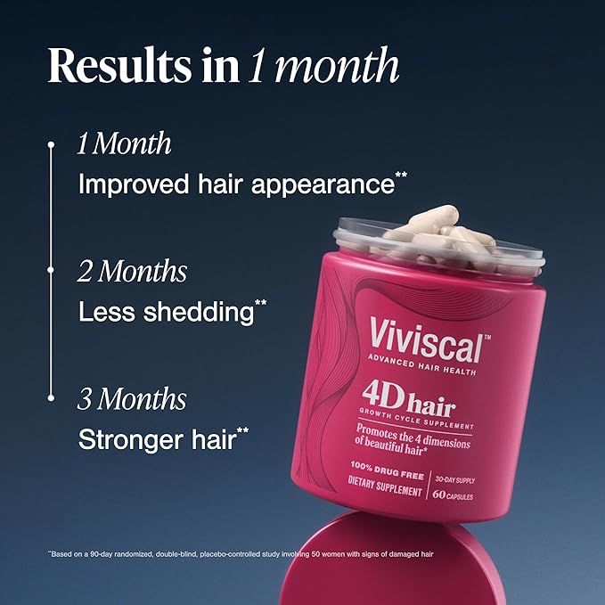 Viviscal 4D Hair Growth Cycle Supplements for Women for Full, Strong, and Healthy Hair; Made with Keratin, Vitamin A, Biotin, Zinc, 30 Day Supply, 60 Count-VivaGrace Women