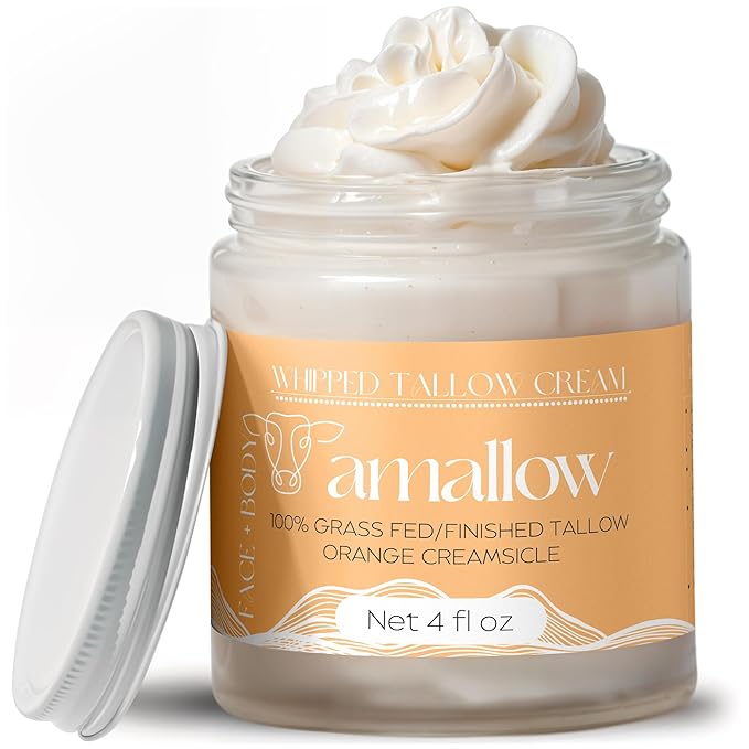 Amallow 100% Grass Fed Beef Tallow for Skin Care - Face + Body - Whipped Moisturizer - Natural Lotion, 4 FL. oz. (Orange Creamsicle)-VivaGrace Women