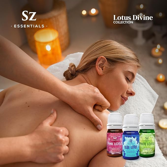 Divine Essential Oils Collection - Blue, Pink, White Lotus - Set of 3 Bottles (0.17 Fl Oz - 5ml Each) - 100% Pure, Natural & Undiluted - Therapeutic Grade & Vegan-VivaGrace Women