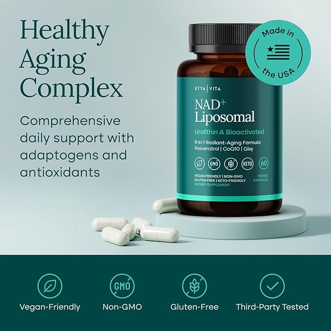 Liposomal NAD+ Supplement 500mg with Urolithin A, CoQ10, Resveratrol & Giloy (Made in USA) Mitochondrial, Cellular Energy, Cognitive, Anti-Aging & Detox Support - 3rd Party Tested Vegan, Non-GMO-VivaGrace Women